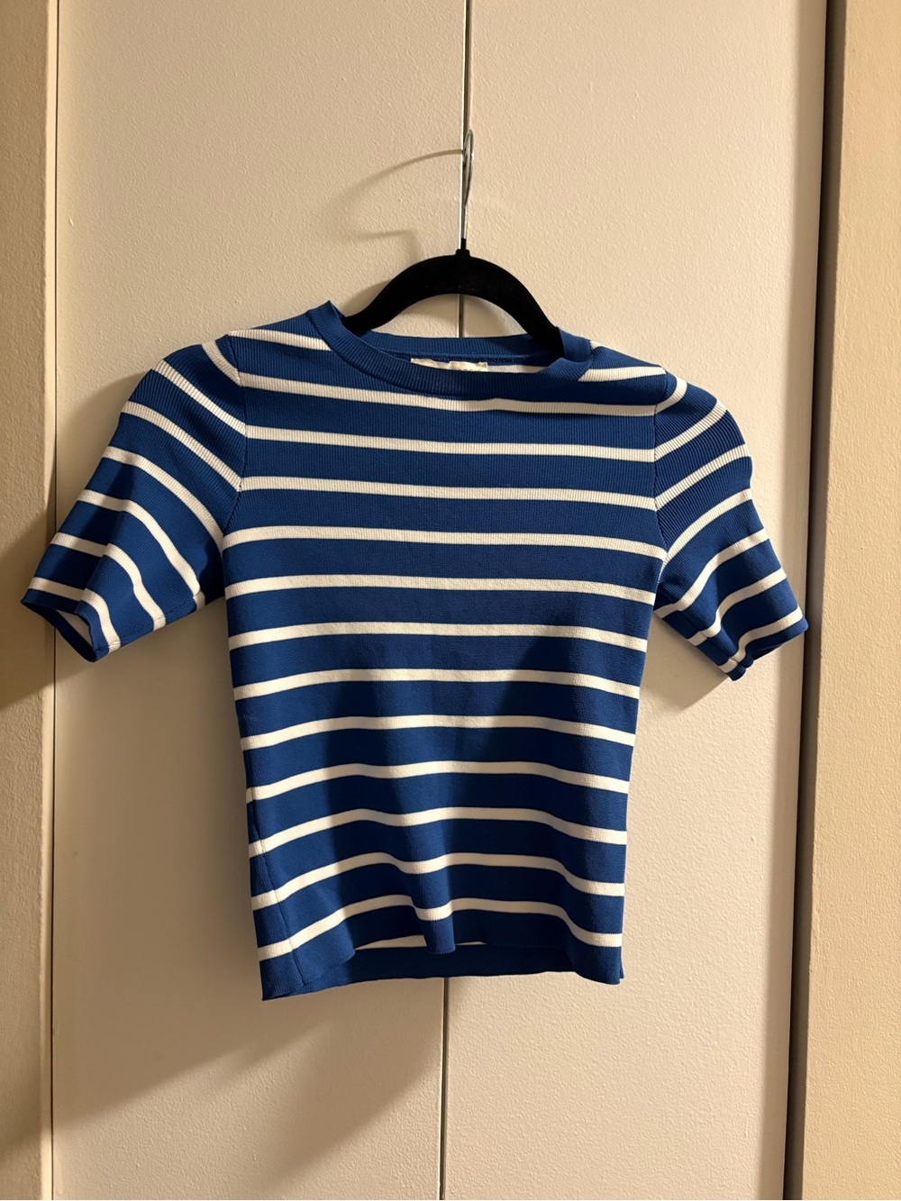 Blue & White Striped Knit Short-Sleeve Top